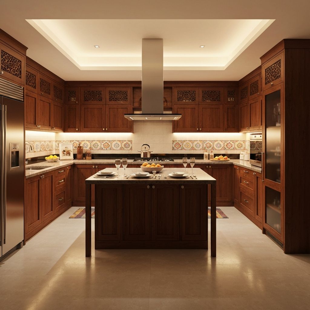 Modern modular kitchen with warm wooden cabinets